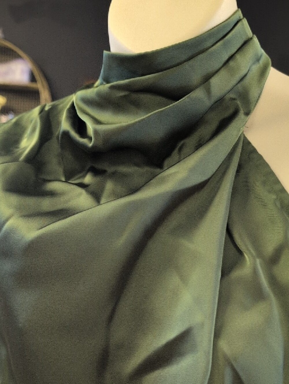 Petal & Pup Olive Green One-Shoulder Satin Maxi Dress - Picture 6 of 9